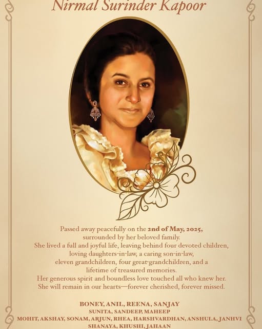 Nirmal Kapoor, Mother of Bollywood Stars, Passes Away After Long Illness